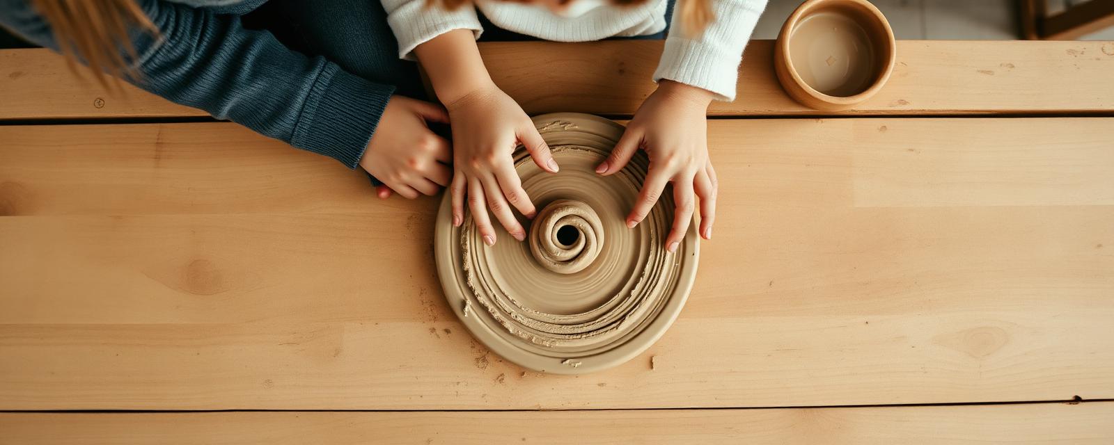 Children shaping clay together